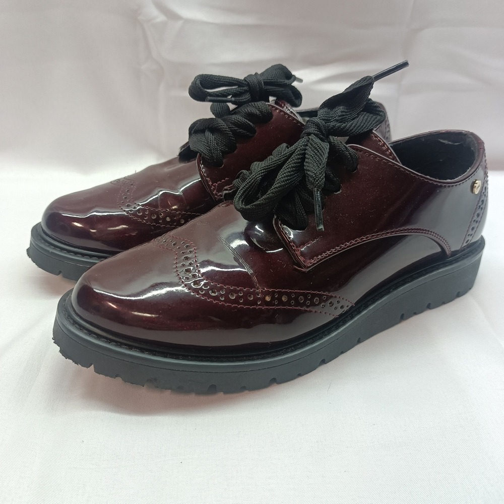 LOB Footwear‎ Burgundy Patent Leather Wingtip Brogue Lug Sole Oxfords 24.5 / 7.5